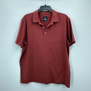 PrAna Polo Shirt Mens Large Red Brown Minimalist Casual Athleisure Golf Business
